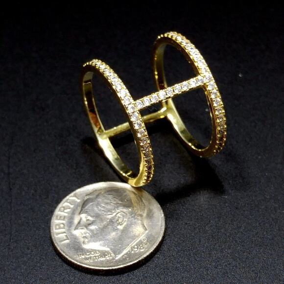 Gold Tone Double Band Rhinestone Scarf Ring or Fashion Ring Vintage Jewelry - Picture 7 of 10